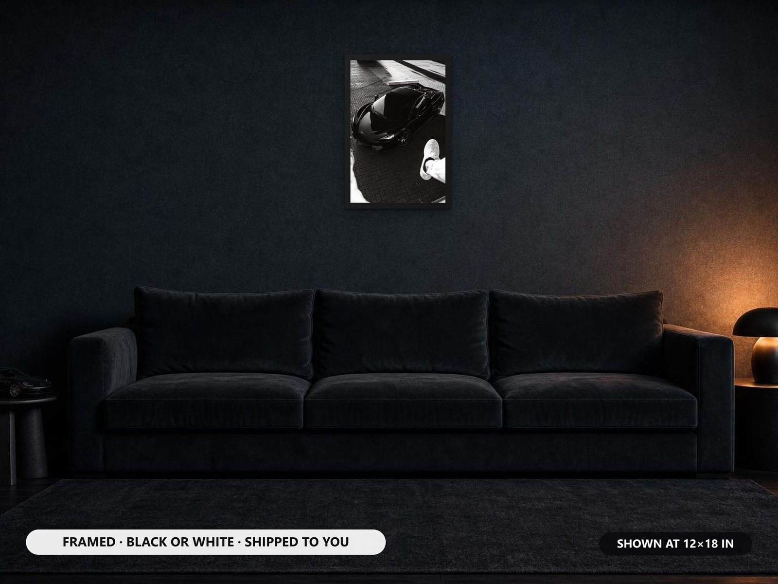 Black Supercar Black and White Framed poster